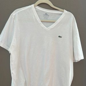 Mens white v neck Lacoste t shirt.